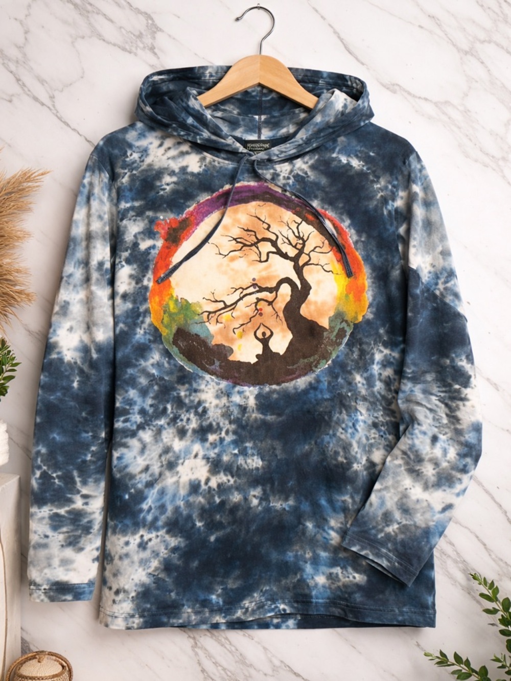 Women’s Kathmandu Artsy Tie-Dye Hoodie with intricate Tree of Life Size L